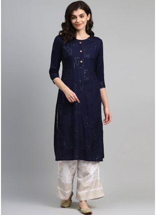 Readymade Blue Embroidered Kurta Set