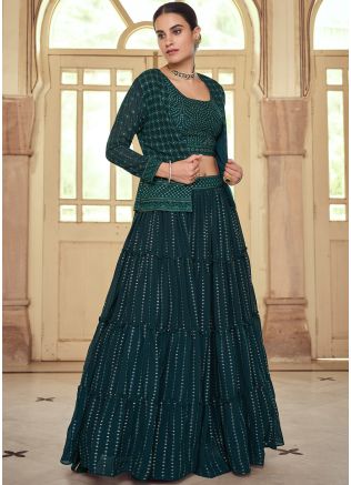 Green Readymade Embroidered Jacket Style Skirt Set