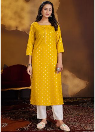 Yellow Foil Printed Kurta With Pant