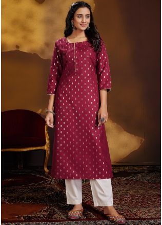 Maroon Foil Printed Kurta With Pant