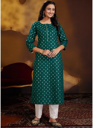 Readymade Green Foil Printed Kurta Pant Set