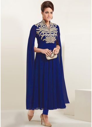 Blue Readymade Party Wear Cape Sleeved Kurta Set