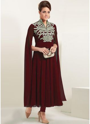 Maroon Readymade Party Wear Anarkali Kurta Set