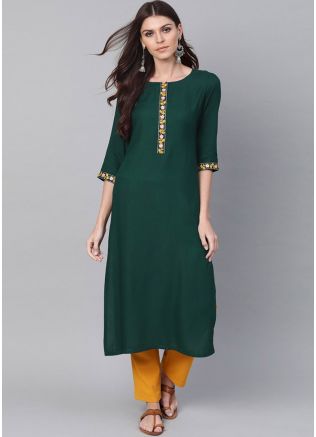 Green Readymade Embroidered Pant Style Kurta Set