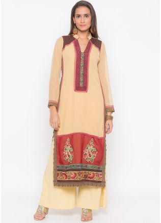 Readymade Cream Straight Cut Kurta Set