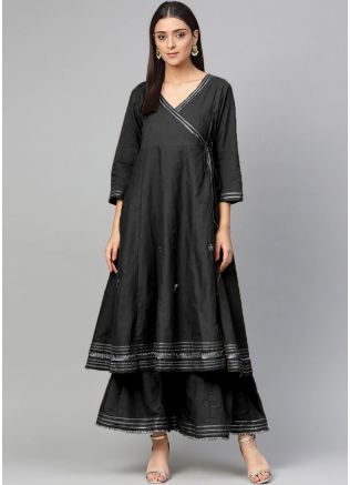 Readymade Black Gota Patti Kurta & Skirt Set