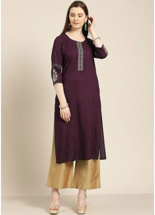 Readymade Maroon Zari Embroidered Kurta & Palazzo