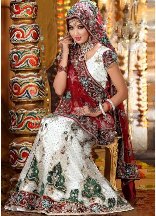 Designer Net Embroidered White Lehenga Choli Online Shopping USA