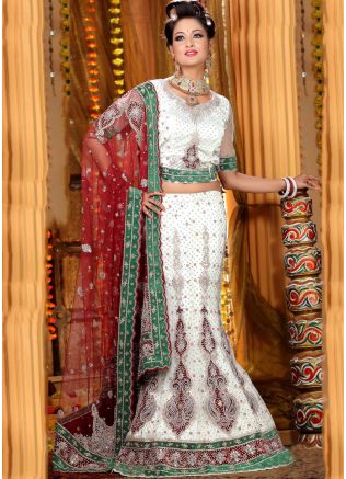 White Net Lehenga Choli with Dupatta