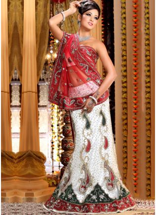 White Net Lehenga Choli with Dupatta