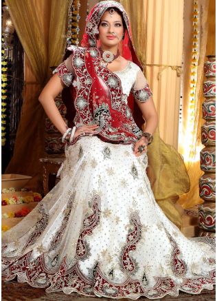 Net White Embroidered Lehenga 