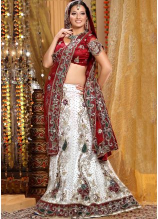 Embroidered White Net Lehenga