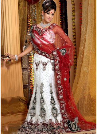 Embroidered Net White Lehenga