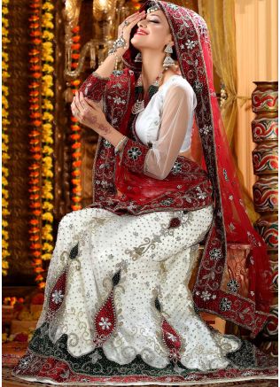 Net White Embroidered Lehenga 