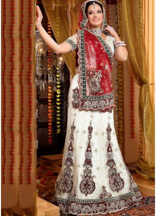 Net White Embroidered Lehenga 