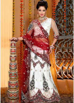 Net White Embroidered Lehenga 