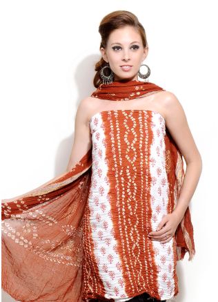 Off White and Orange Cotton Bandhej Salwar Kameez