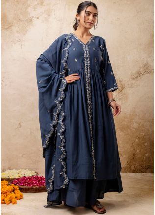 Blue Sequin Embroidered Salwar Suit Set