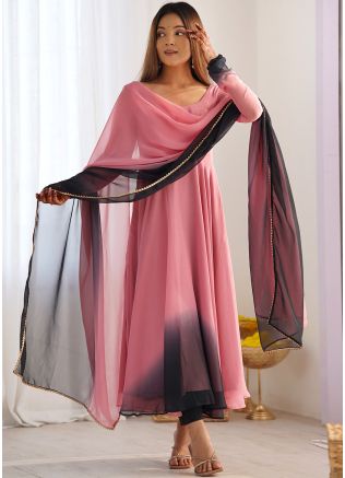 Pink Tie-Dye Print Anarkali Salwar Suit Set