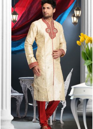 Readymade Gold Art Silk Kurta Pyjama