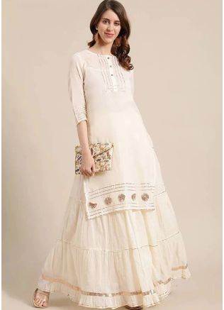 Off White Gota Embroidered Kurta & Skirt Set