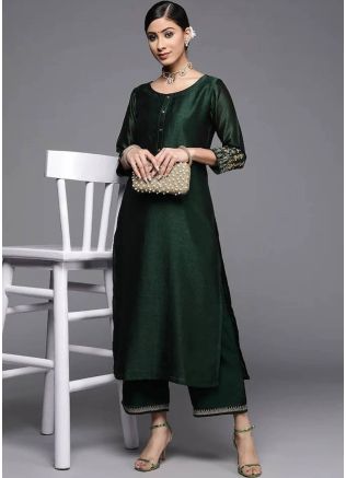 Readymade Green Embroidered Kurta Set