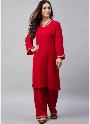 Red Readymade Velvet Kurta & Palazoo