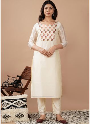 White Hand Block Printed Kurta & Pant