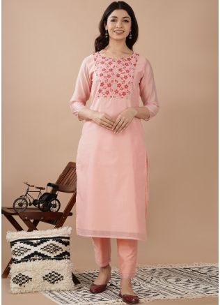 Pink Hand Block Printed Kurta With Pant