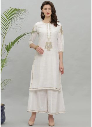 White Embroidered Kurta Palazzo Set