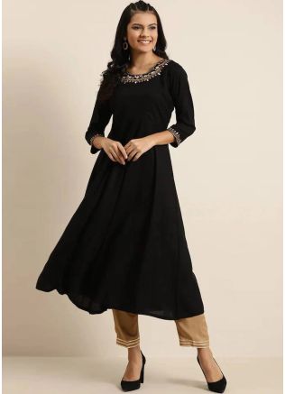 Readymade Black Rayon Pant Kurta Set