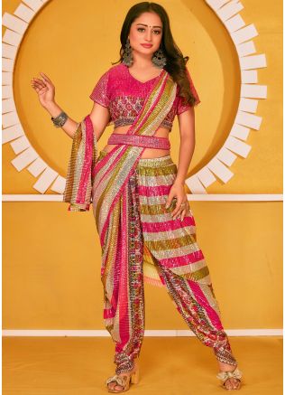 Multicolor Sequinned Dhoti Indo Western Saree With Top