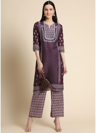 Purple Printed Style Pant Kurta Set