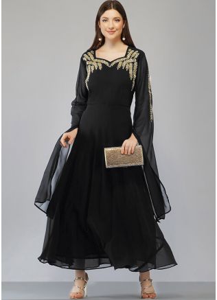 Black Cape Style Sleeves Long Kurti & Churidar