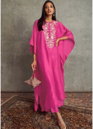 Pink Art Silk Kaftan Style Kurta Set