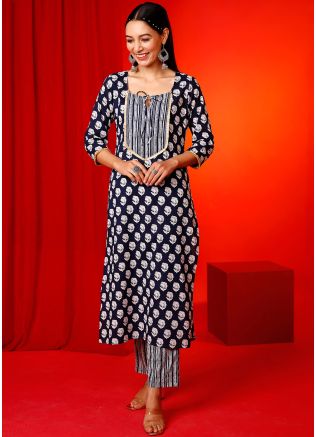 Black Printed Straight Cut Pant Kurta