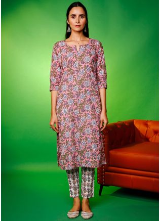 Pink Floral Printed Pant & Kurta