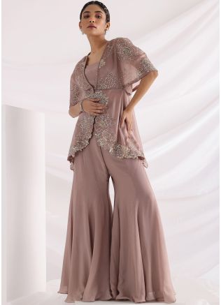 Pink Jacket Style Embroidered Pant Set