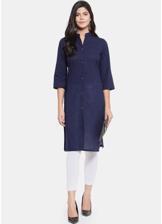 Blue Front Buttoned Kurta Set