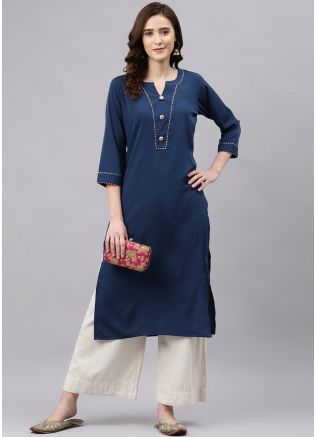 Blue Rayon Readymade Kurta Palazzo Set