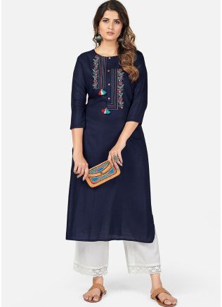 Navy Blue Embroidered Kurta Set