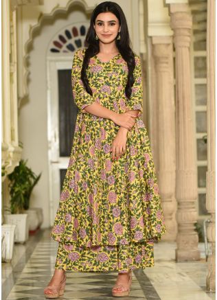 Yellow Digital Floral Print Kurta & Palazzo Set