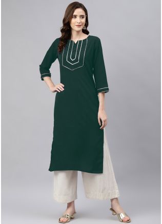 Green Readymade Laced Kurta Set