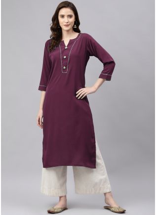 Readymade Purple Laced Kurta Set