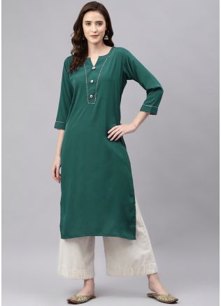 Green Readymade Laced Kurta & Palazzo