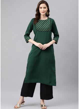 Green Readymade Laced Kurta Palazzo Set