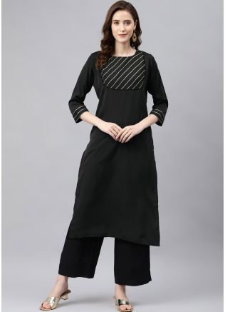 Black Readymade Laced Kurta Palazzo Set