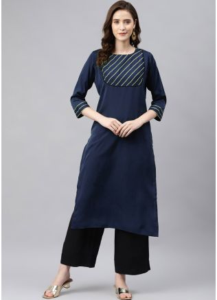 Navy Blue Laced Palazzo Kurta Set