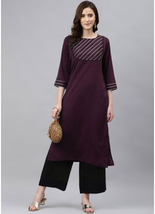 Readymade Purple Laced Kurta With Palazzo