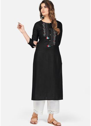 Black Embroidered Rayon Kurta Set